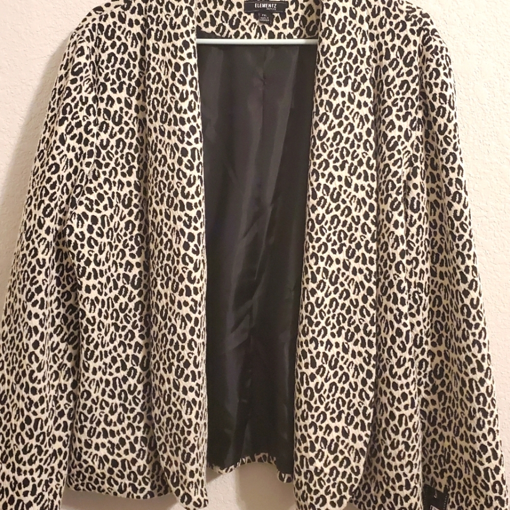 NWT Elementz Leopard Print Open Front Blazer Petite XL